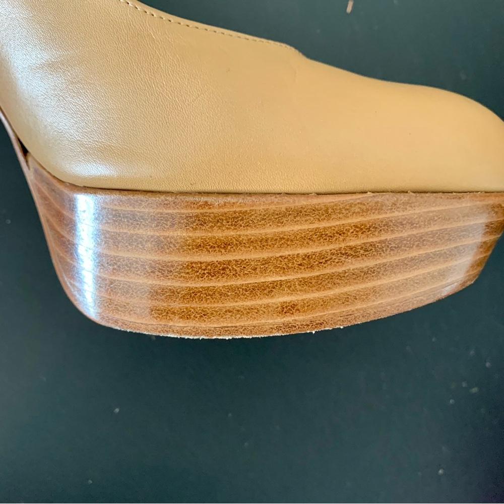 Stuart Weitzman Almond Butter Leather Platform Slingback Heels - Picture 6 of 16